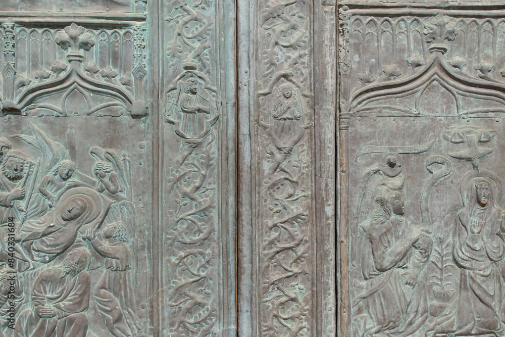 Guadalupe (Cáceres) Spain. Architectural detail of the access door to the Royal Monastery of Santa María de Guadalupe Guadalupe (Cáceres) Spain. Architectural detail of the access door to the Royal Monastery of Santa María de Guadalupe