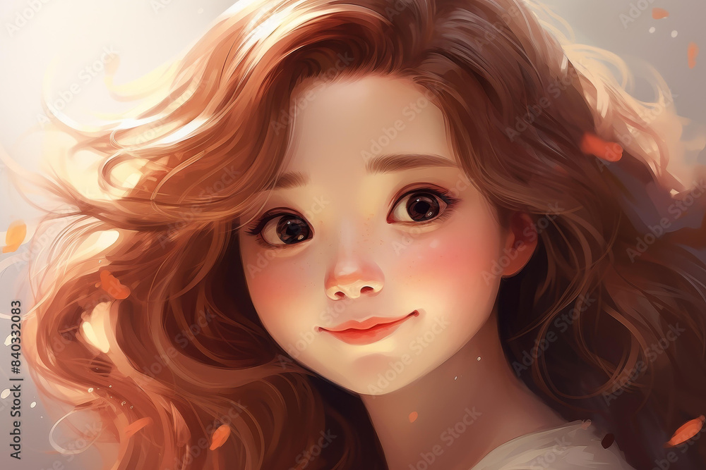 Fototapeta premium Enjoy an adorable anime girl image with a beautiful smile and face.