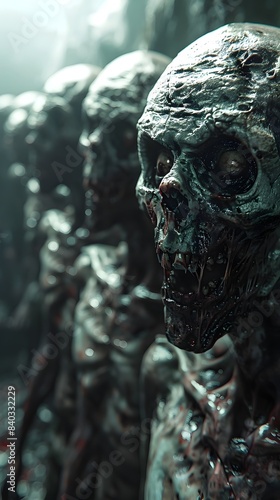 Decaying Zombie Horde Drifting Through Dystopian Void in Dramatic Chiaroscuro