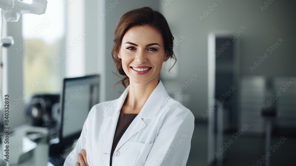 A young female dentist with a warm smile and gentle eyes, A young female dentist with a warm smile and gentle eyes,