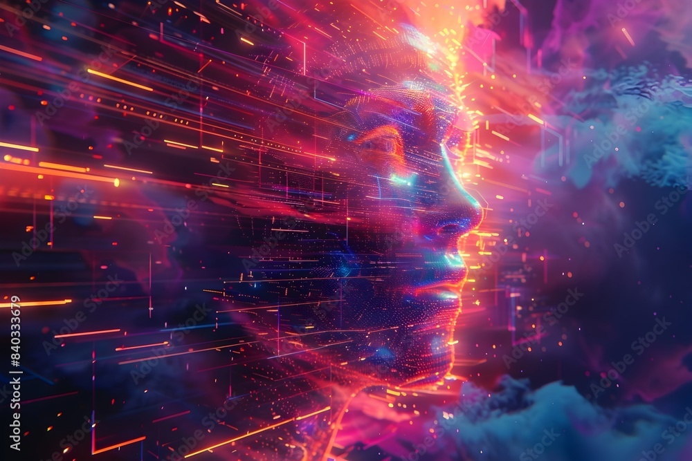 Ethereal Ruler Surrounded by Swirling Data Streams and Abstract Geometric Shapes Ethereal Ruler Surrounded by Swirling Data Streams and Abstract Geometric Shapes