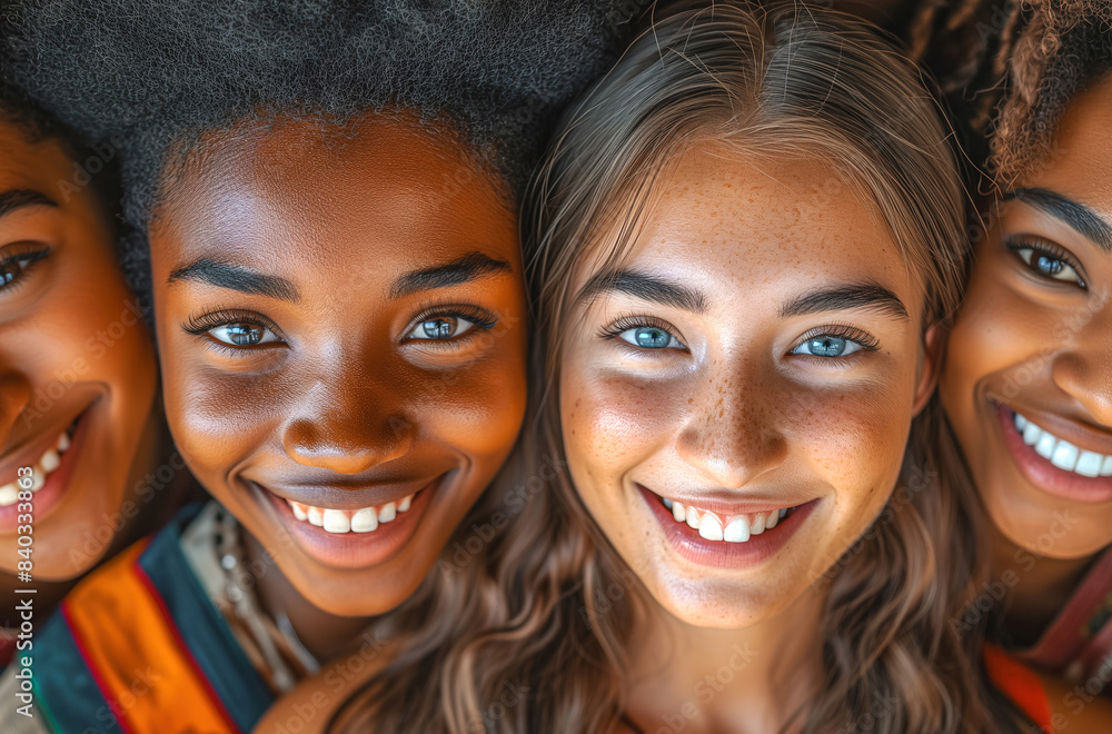 Multiracial graduates smiling closely