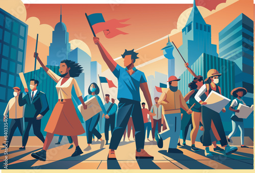 people fighting for freedom flat vector illustration