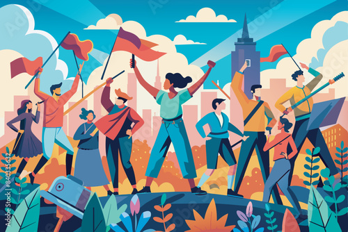 people fighting for freedom flat vector illustration