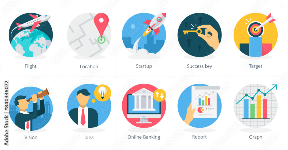 A set of 10 business icons as flight, location, startup A set of 10 business icons as flight, location, startup