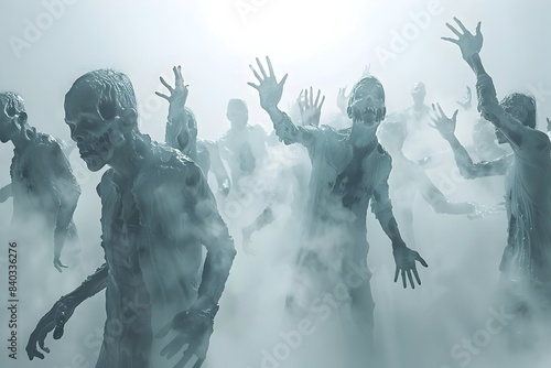 Haunting Horde of Weightless Zombies Drifting Through the Void,Shrouded in Ominous Mist