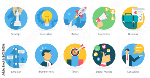A set of 10 business icons as strategy, innovation, startup