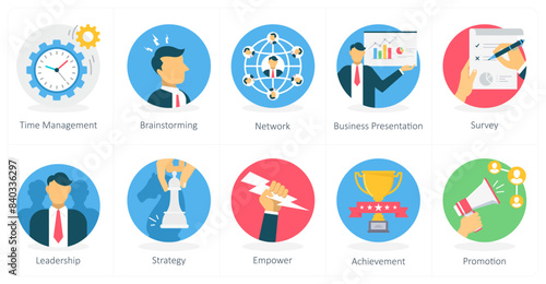 A set of 10 business icons as time management, brainstorming, network