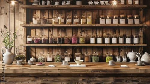 Exquisite Tea Emporium Aromatic Loose Leaf Teas Traditional Teapots and Tasting Cups in a Charming Merchant's Shop Perfect for Business Cards and Marketing Materials © ASoullife