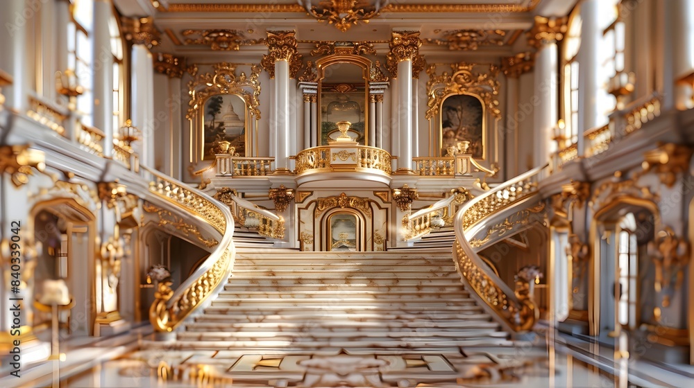 Fototapeta premium Majestic Golden Mansion Captured through Documentary Photographic Style Highlighting Opulence and Grandeur