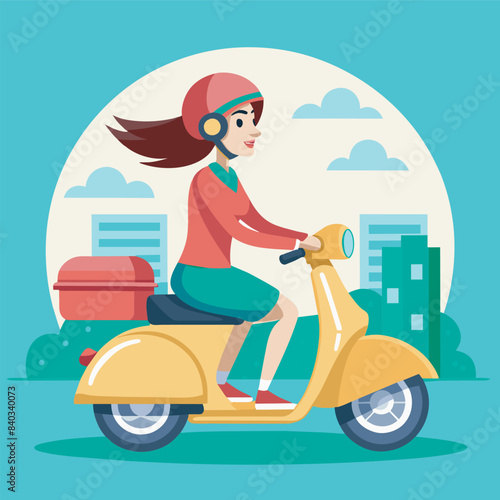 girl drive scooter vector illustration