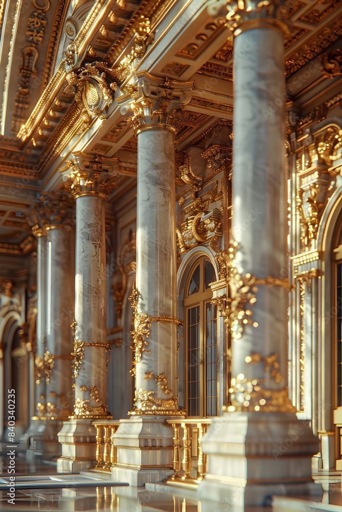 Obraz premium Opulent Golden Palace with Intricate Architectural Details and Lavish Interiors