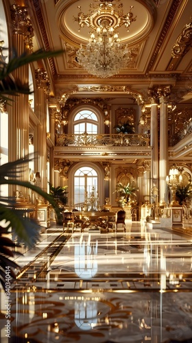 Opulent and Ornate Lavish Mansion with Dazzling Golden Architectural Details and Furnishings