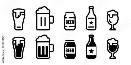 夏に飲みたい冷えたビール、かわいい生ビールのメニュー、ベクターイラスト白黒素材