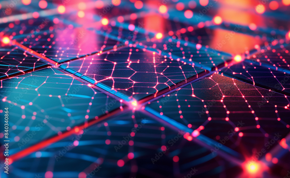 A close-up of solar panels with a vibrant, glowing effect, highlighting renewable energy and advanced technology. A close-up of solar panels with a vibrant, glowing effect, highlighting renewable energy and advanced technology.