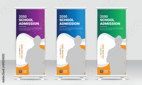 School kids education admission roll up or pullup banner design template