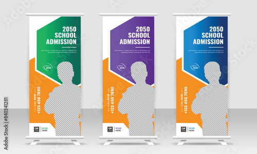 Back to school admission roll up banner design or education study Standee roll up banner template