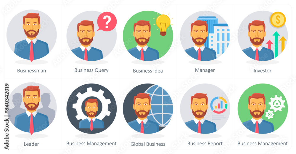 Fototapeta premium A set of 10 Business icons as businessman, business query, business idea