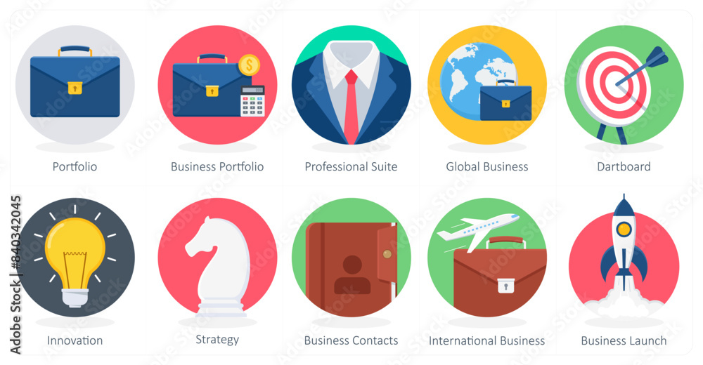 A set of 10 Business icons as portfolio, business portfolio, professional suite A set of 10 Business icons as portfolio, business portfolio, professional suite