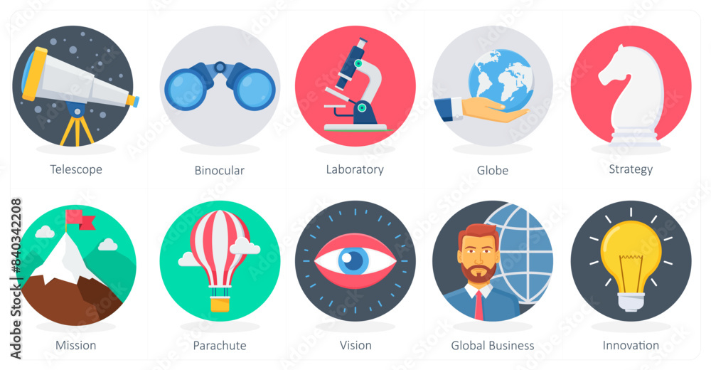 Fototapeta premium A set of 10 Business icons as telescope, binocular, laboratory