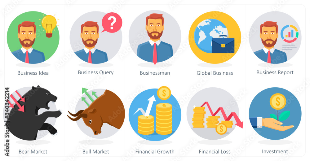 A set of 10 Business icons as business idea, business query, businessman A set of 10 Business icons as business idea, business query, businessman