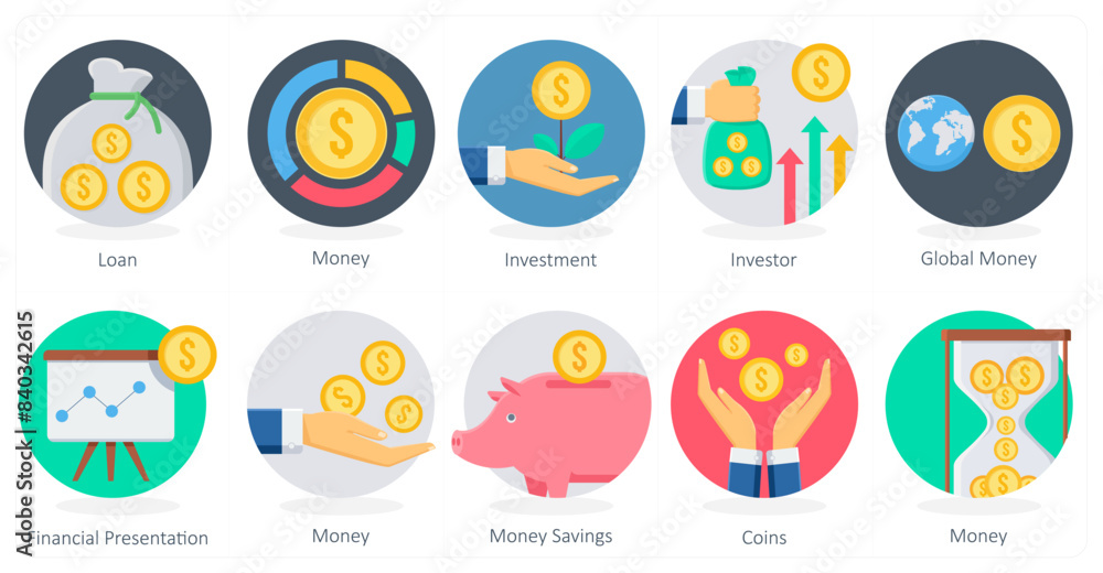 A set of 10 Business icons as loan, money, investment A set of 10 Business icons as loan, money, investment
