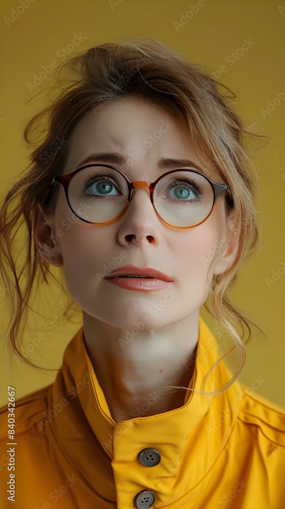Surprised Middle-Aged Woman in Glasses with Vivid Digital Photographic Portrait Surprised Middle-Aged Woman in Glasses with Vivid Digital Photographic Portrait