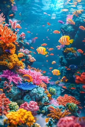 Stunning Coral Reef Underwater Scene with Diverse Marine Life and Vibrant Tropical Fish