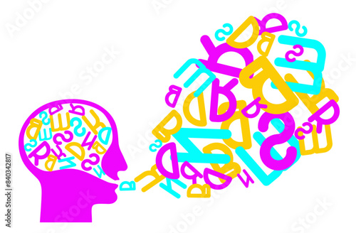 Intense conversation. Profile of a man with speech bubble. Vector illustration