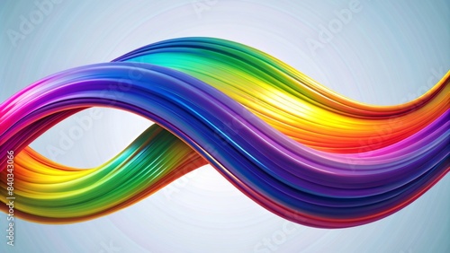 modern graphic design. A vibrant, wavy ribbon flows across the image, transitioning smoothly through the colors of the rainbow, from purple and blue to green, yellow, and orange.