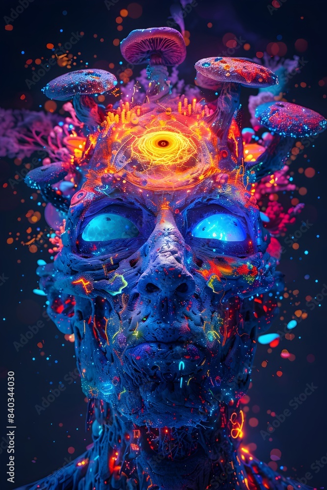Obraz na plátně Vibrant and Psychedelic Decalcified Pineal Gland with Mushroom Features and Glow