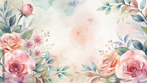 Watercolor background with a simple flower frame