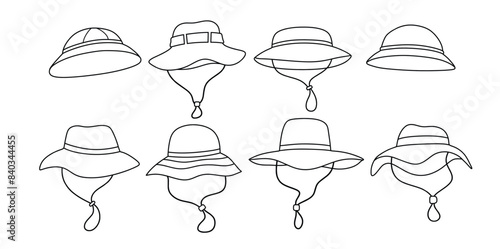Camping hat doodle icon hand drawing set vector illustration.