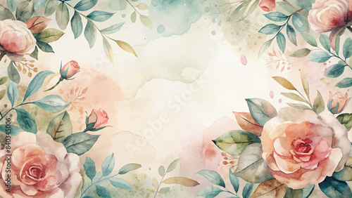 Watercolor background with a simple flower frame photo