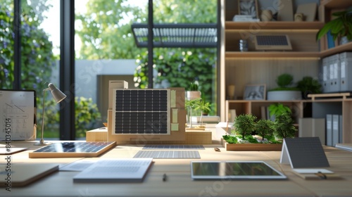 Wallpaper Mural Green Architect's Workspace Sustainable Office with EcoFriendly Designs Solar Panels and Business Cards Environmental Building Concept Torontodigital.ca