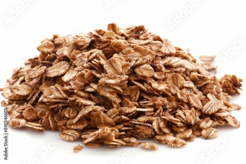 Crunchy bran flakes in a heap, captured in high quality food photography with a clean background