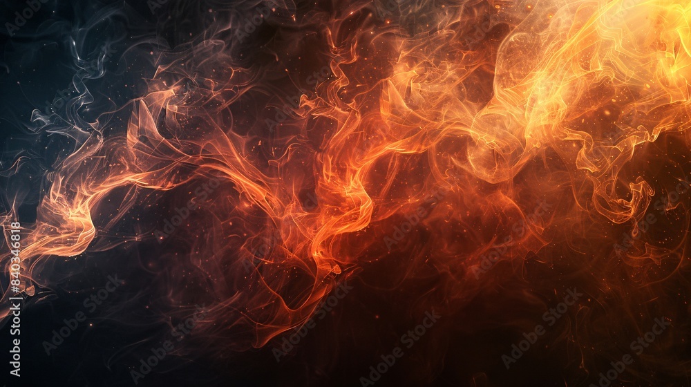 Fototapeta premium Abstract Fiery and Smoky Background with Vibrant Orange and Dark Blue Swirls of Smoke and Light