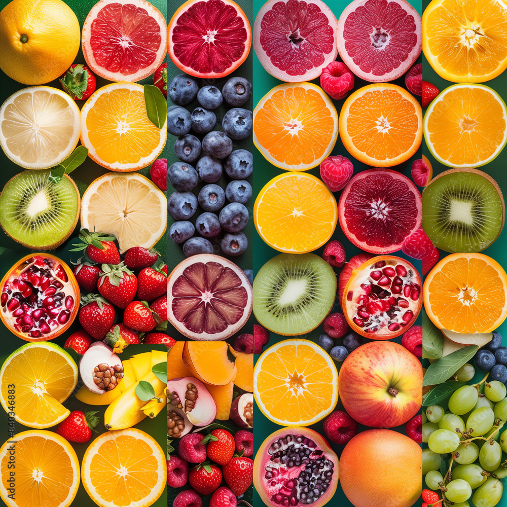 Various fruits arranged in a vibrant collage Various fruits arranged in a vibrant collage