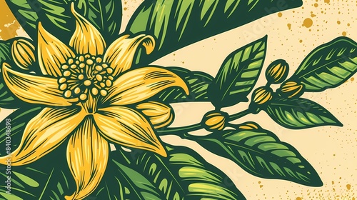 Retro yellow ylang ylang flower plant pattern illustration poster background