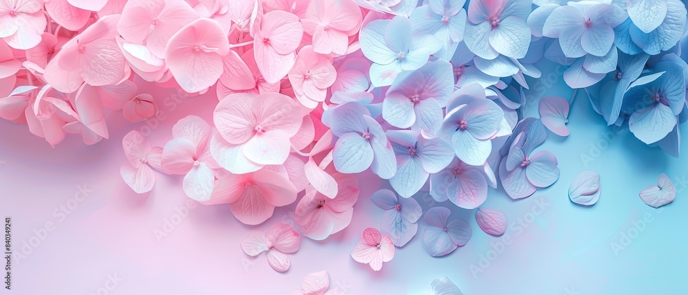 Pastel hydrangea in blue and pink watercolor style with soft transitions Pastel hydrangea in blue and pink watercolor style with soft transitions
