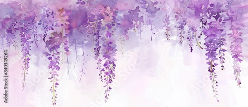 Pastel wisteria in light purple watercolor style with cascading blooms