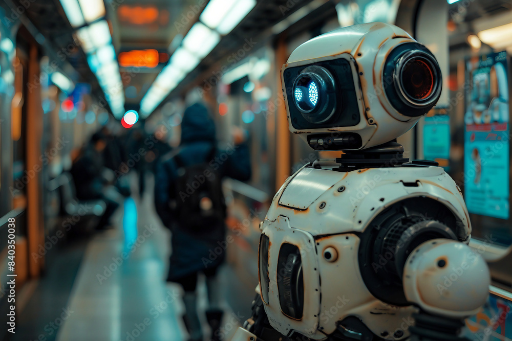 Generative AI creative picture Robot cyborg in activities of daily life routine living together with people Generative AI creative picture Robot cyborg in activities of daily life routine living together with people