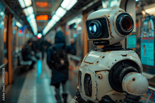 Wallpaper Mural Generative AI creative picture Robot cyborg in activities of daily life routine living together with people Torontodigital.ca