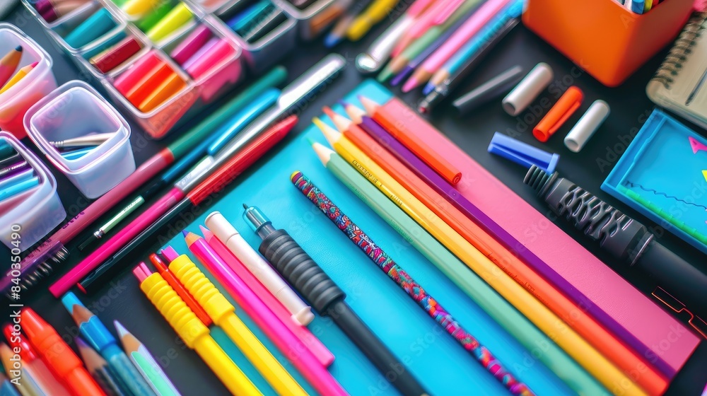 Fototapeta premium Assorted Colorful School Supplies