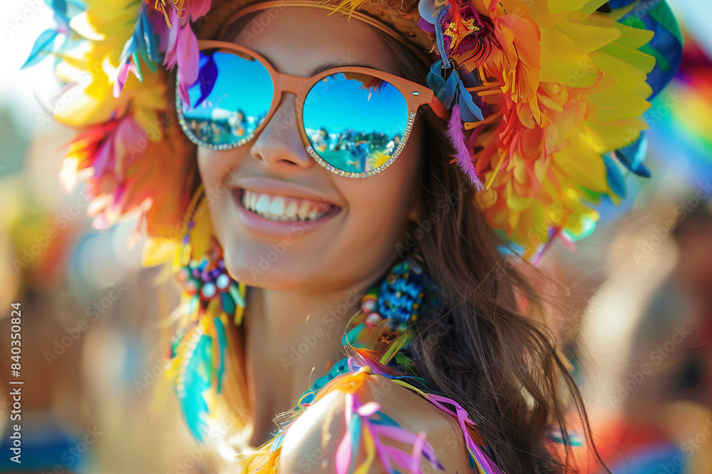 Image of cheerful people enjoy summer weekend fair in amusement park made with generative AI Image of cheerful people enjoy summer weekend fair in amusement park made with generative AI