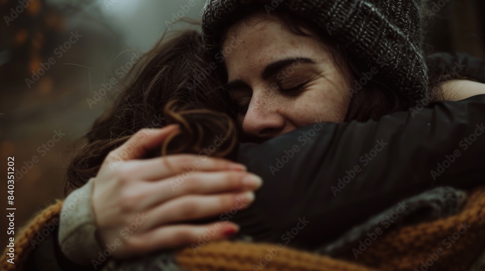 Fototapeta premium Heartwarming embrace between friends on Pride Day celebration