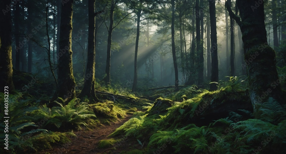 Fototapeta premium empty magical forest landscape banner copyspace background