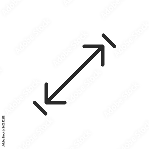 Diagonal resize, linear style icon. Diagonal arrow indicating resize or scaling. Editable stroke width.