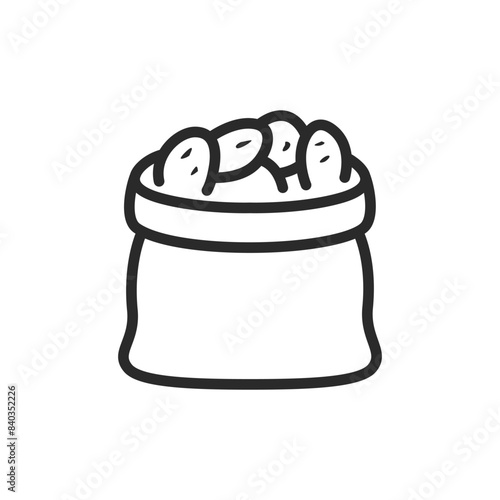 Bag of potatoes, linear style icon. Editable stroke width