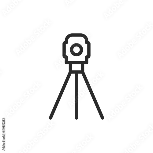 level, theodolite Geodetic instrument, linear style icon. Geodetic tool on a tripod, indicating surveying equipment. Editable stroke width.